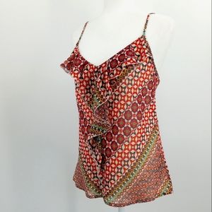 VINTAGE Guess Ruffle Detail Smocked Back Spaghetti Strap Chiffon Cami Top M